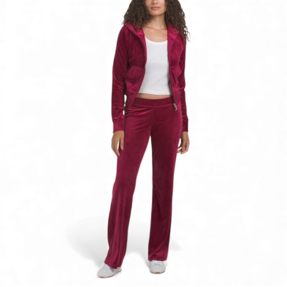 Juicy Couture Velour Bling Tracksuit Set Dark Crimson Rhinestone Jacket Pants S - Picture 2 of 12